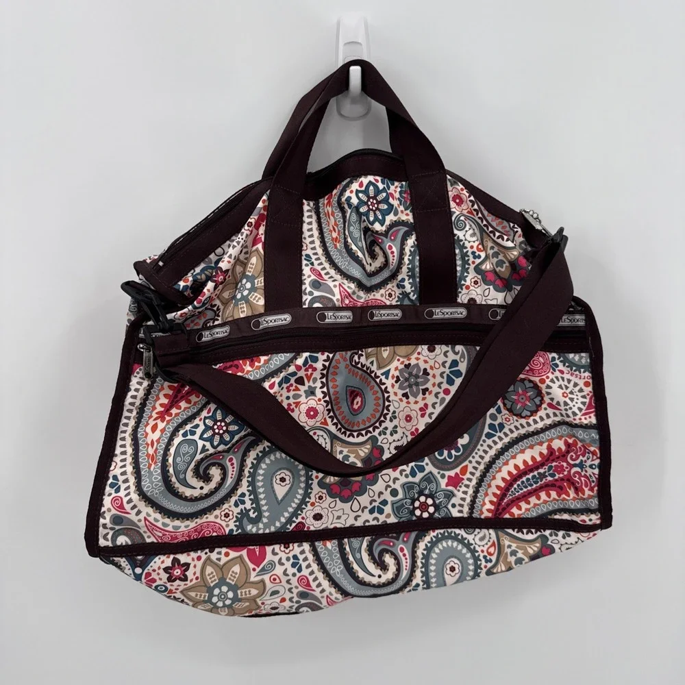 LeSportSac Paisley Large Brown Multicolor Duffle Bag Adjustable Straps Closure